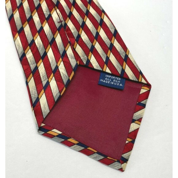 Le Bils Mens Silk Neck Tie Red & Gold Diagonal Striped Geometric Made in USA - Picture 6 of 8